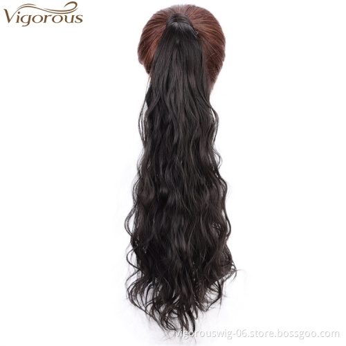 Free sample Hair Long Natural Wave Clip In Pony Tail Synthetic Heat Resistant Fiber Hair Extension Wrap Round Ponytail Hairpiece
